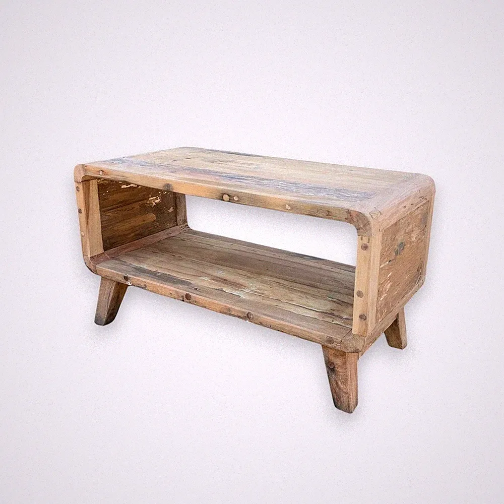 Couchtisch Teakholz massiv 81 x 49 x 41 cm Handarbeit Unikat Kaffeetisch