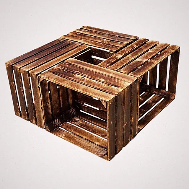 Couchtisch Terrassentisch 4er Set aus Holzkisten Obstkisten Geflammt USED