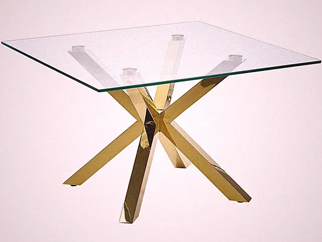 Couchtisch transparent Glas mit Metallgestell quadratisch 70x70cm gold Starlight