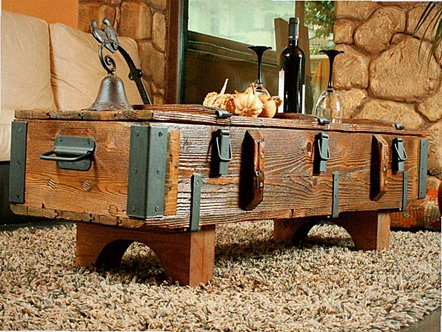 Couchtisch Truhen-Beistelltisch Sofatisch im Antik-Stil, Vintage Holzmöbel