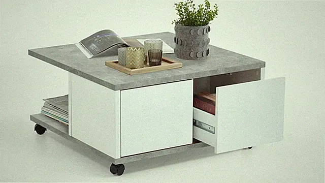 Couchtisch Twin Beistelltisch Wohnzimmertisch rollbar Beton grau weiß Edelglanz