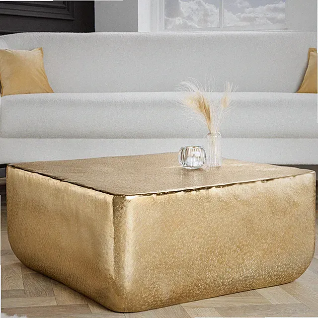 Couchtisch UNIT - 70cm - gold - Metall - Hammerschlag handmade Beistelltisch