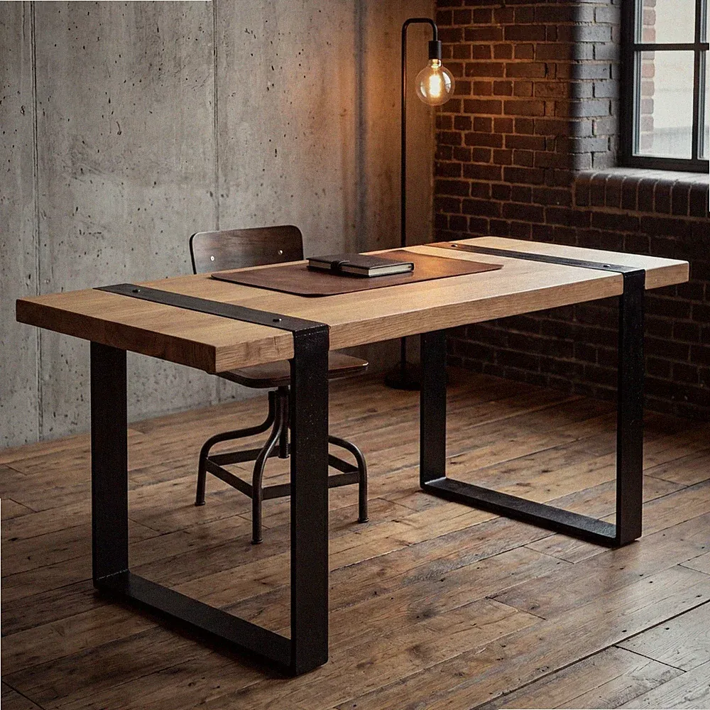 Couchtisch Upcycling Teakholz 120 cm lang Kufengestell Industrial Kaffee Tisch