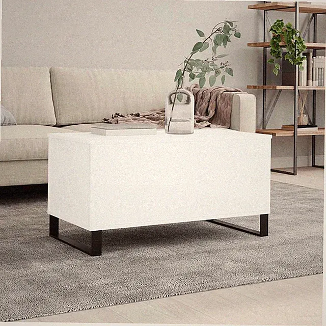 Couchtisch weiß 90x44,5x45 cm Ingenieurholz modern flach 75 kg Stauraum