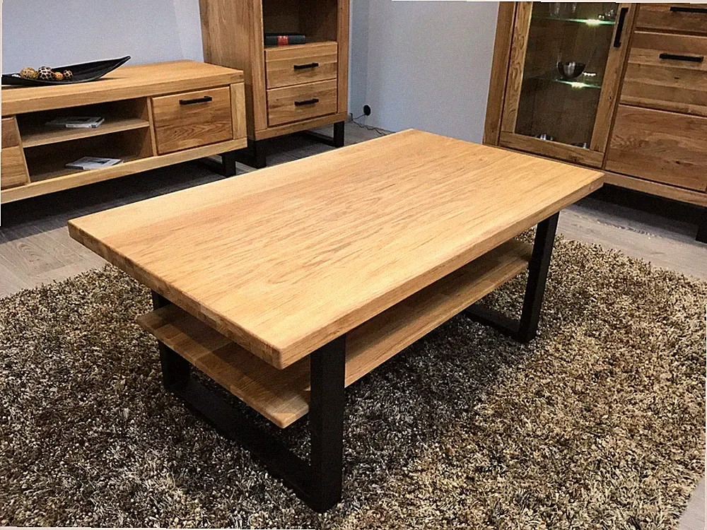 Couchtisch Wildeiche teilmassiv geölt 115x65cm Metallgestell schwarz Tisch