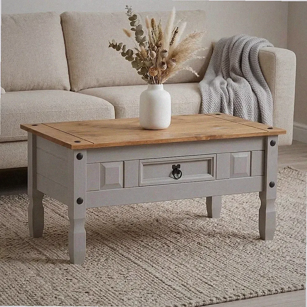 Couchtisch Wohnzimmer Sofatisch 1 Schublade Kiefer massiv Mexiko-Stil