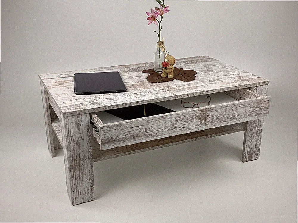 Couchtisch Wohnzimmer Sofatisch Ewa 100 x 54cm, Canyon White Pine Schublade NEU