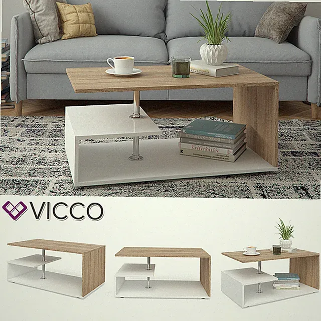 Couchtisch Wohnzimmer Sofatisch Kaffeetisch Guillermo in Weiß Sonoma Eiche Vicco