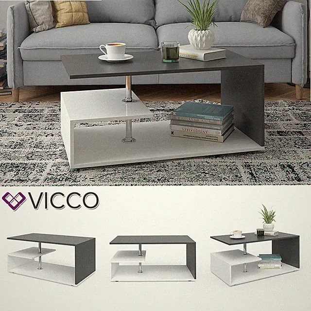 Couchtisch Wohnzimmer Sofatisch Kaffeetisch Guillermo Weiß Anthrazit Vicco