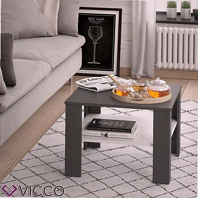 Couchtisch Wohnzimmer Sofatisch Kaffeetisch Homer Anthrazit Weiß 60x60 cm Vicco