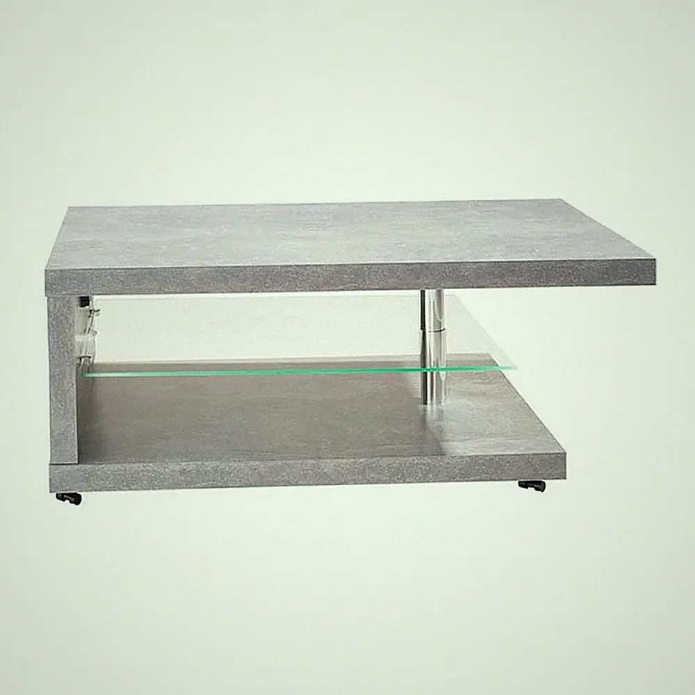 Couchtisch Wohnzimmertisch 107x67cm steinfarben Glasboden mit LED Beleuchtung