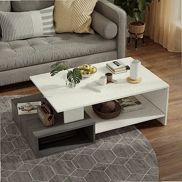 Couchtisch Wohnzimmertisch 2 stöckiger Dicker Holz Rechteckiger Couchtisch