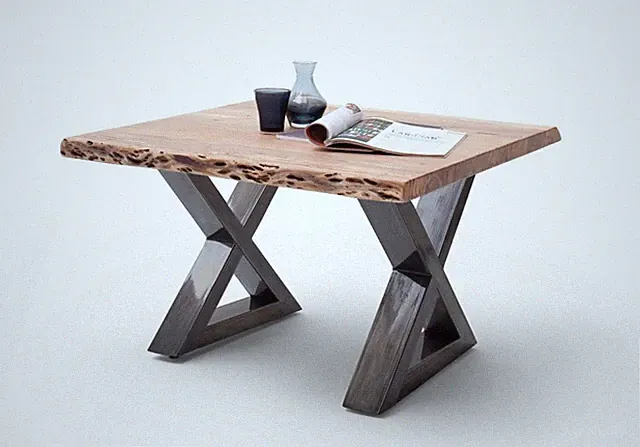 Couchtisch Wohnzimmertisch Akazie-massiv X-Form quadratisch natur lackiert 75 cm