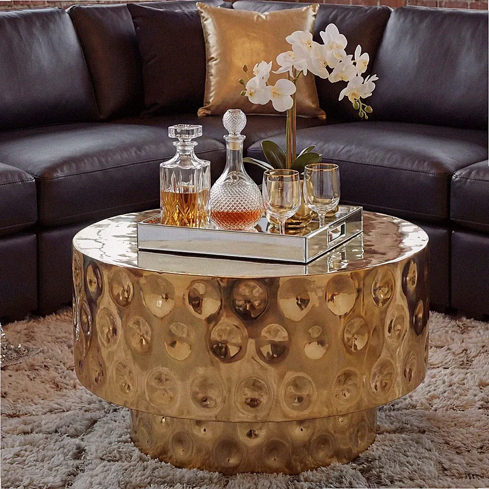 Couchtisch Wohnzimmertisch Aluminium Gold Rund 60cm Kaffeetisch Metall Design