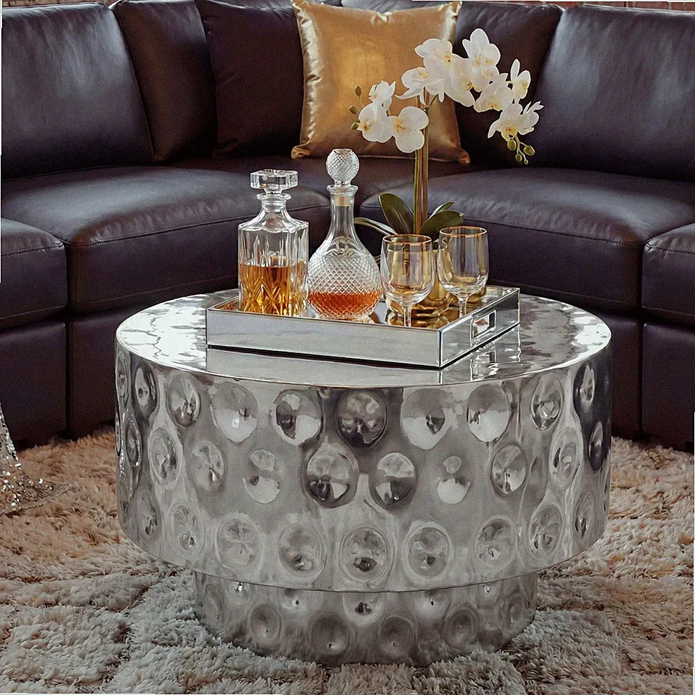 Couchtisch Wohnzimmertisch Aluminium Silber Rund 60cm Kaffeetisch Metall Design