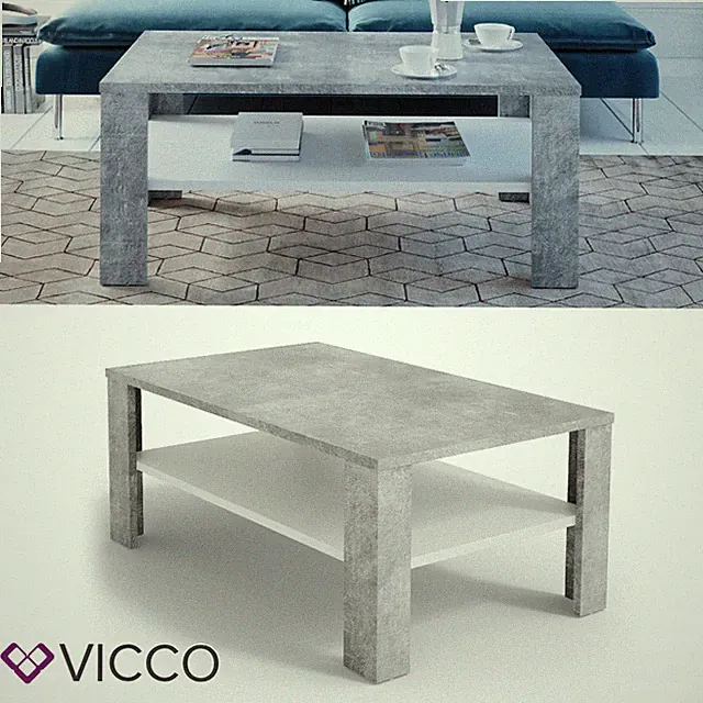 Couchtisch Wohnzimmertisch Beistelltisch Holztisch Beton Optik Weiß Vicco