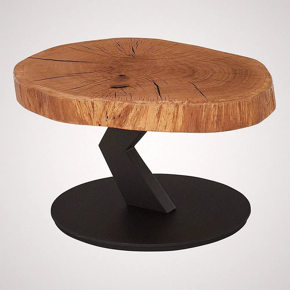 Couchtisch Wohnzimmertisch Braun Schwarz Eichenholz massiv Metall Ø 75 cm