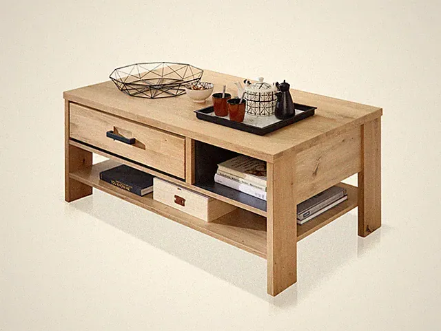 Couchtisch Wohnzimmertisch GOJA 110x45 cm Platte Massivholz Eiche Gestell: Dekor
