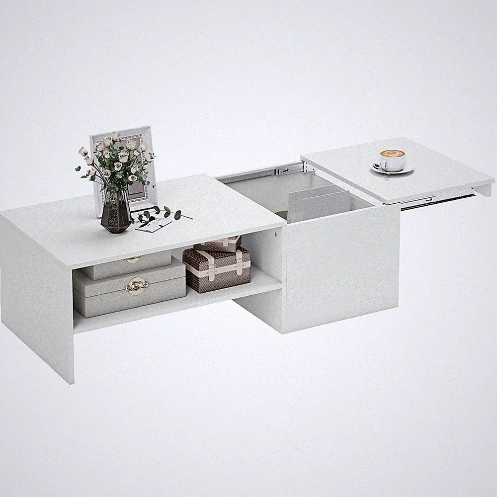Couchtisch Wohnzimmertisch mit Verstecktem Stauraum Regal, Modern Sofatisch