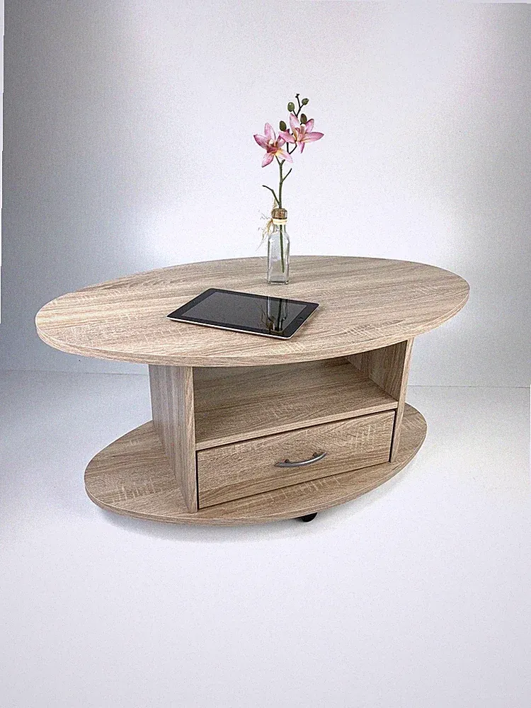 Couchtisch Wohnzimmertisch Oval Landhaus Sonoma Eiche hell Sägerau 92x55cm NEU