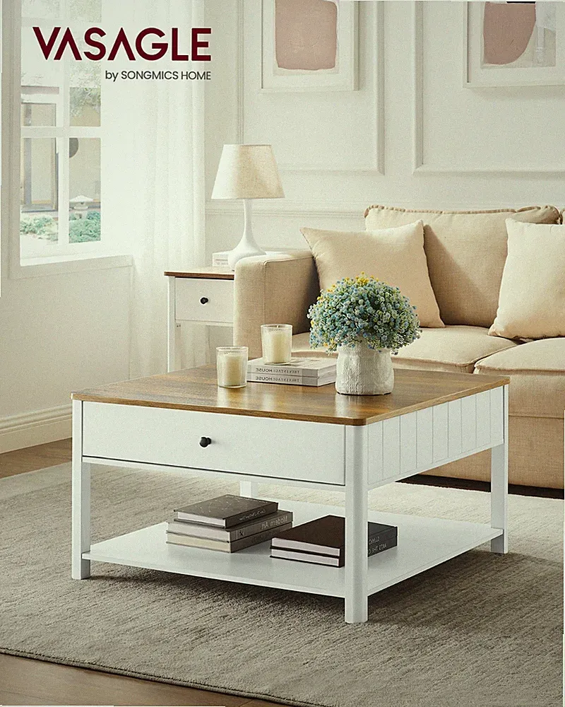 Couchtisch Wohnzimmertisch Sofatisch 2 Schubladen walnussbraun-weiß LCT207T14