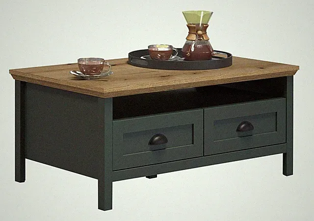 Couchtisch Wohnzimmertisch Sofatisch Landhaus grün Eiche Schubkästen 100 cm