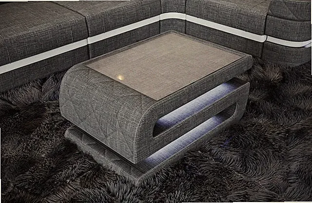 Couchtisch Wohnzimmertisch Tisch BOLOGNA Design Stoff Polster Beistelltisch LED