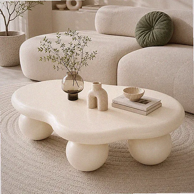 Couchtisch Wolkenform, Unregelmäßiger moderner Tisch mit 3 stabilen Kugelbeinen