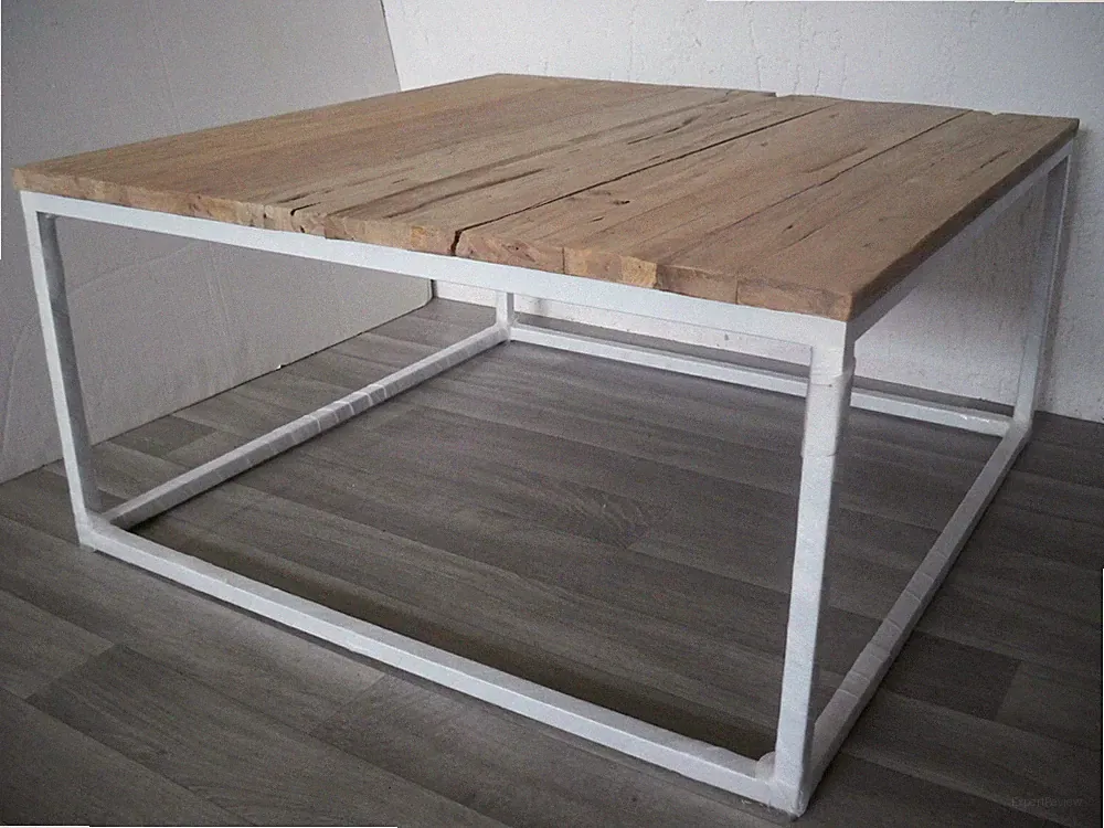 Couchtisch Woody, Unikat, skandinavisch, Holz, Metall . L80 x B80 x H40 cm