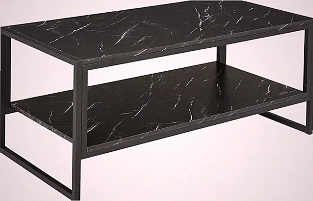 Couchtisch zwei Ebenen rechteckig Metallgestell Wohnzimmer schwarz Marmoroptik