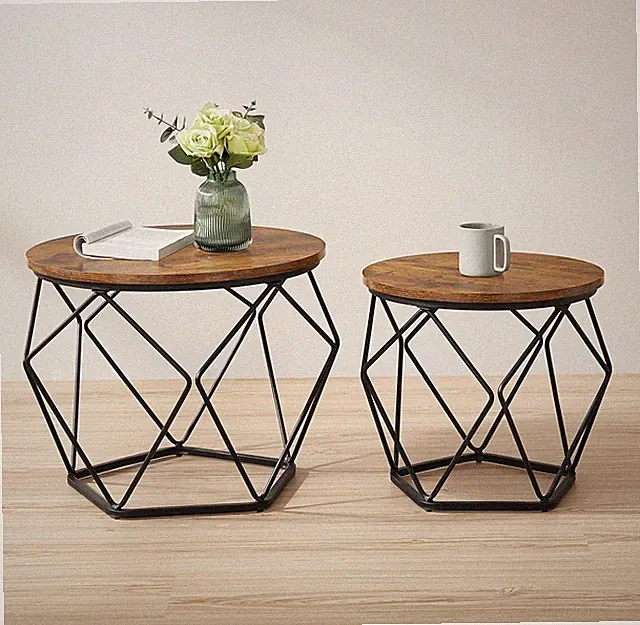 Couchtische 2er Set Beistelltische Wohnzimmer Kaffeetisch Stahlrahmen TEL040B01