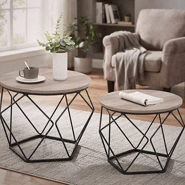 Couchtische 2er Set rund - schicker Industriestil für moderne Wohnzimmer