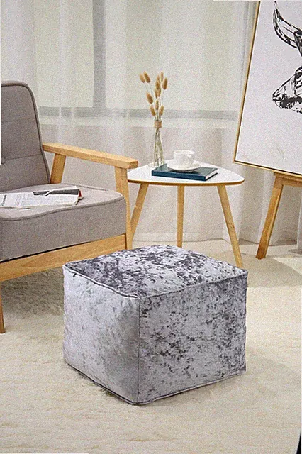 Crushed Velvet Sitzsack Wohnzimmer Würfel Fuß Hocker Auflage Pouf Ottomane Indoor