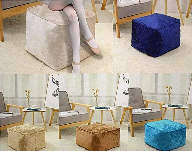 Crushed Velvet Sitzsack Würfel Fuß Hocker Rest Pouf Ottomane Wohndeko Sitzsack