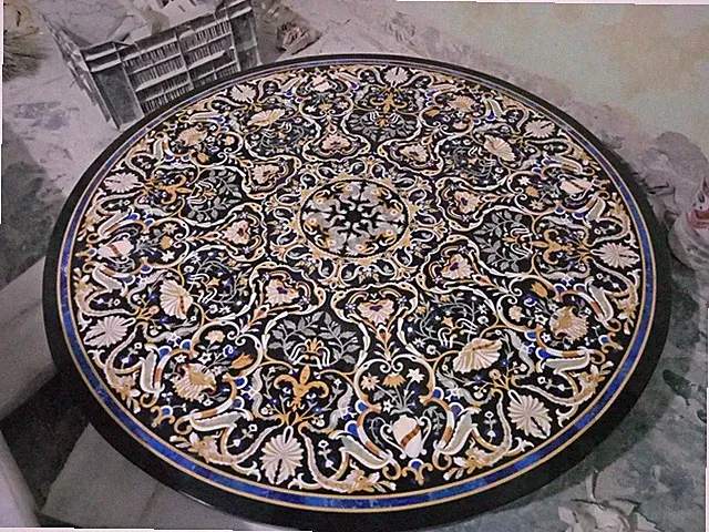 Custom Marble Inlay Tischplatte Maßanfertigung 48" Rund Esstisch Bunt