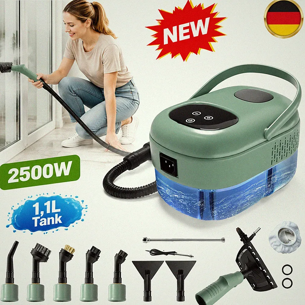Dampfreiniger 2500W 1100ml Reinigungsmaschine 9 Zubehör 3,0 Bar tragbar Möbel
