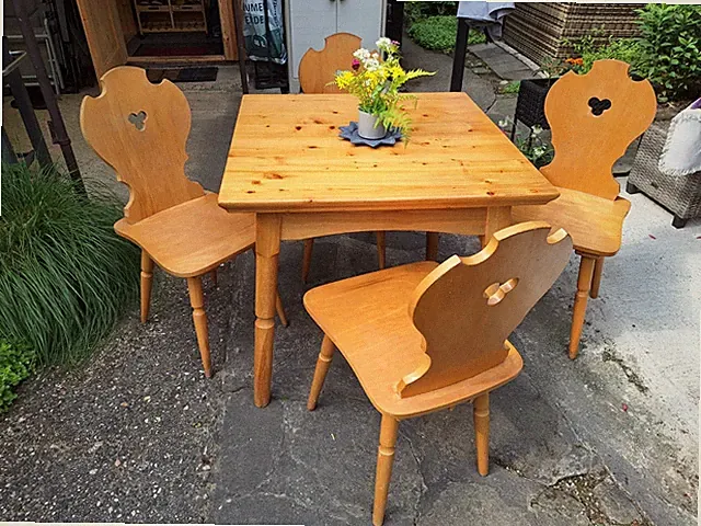 DDR Gartenlaube Echtholzmöbel Tisch 80x80x75/4 Stühle Retro Vintage 70ziger