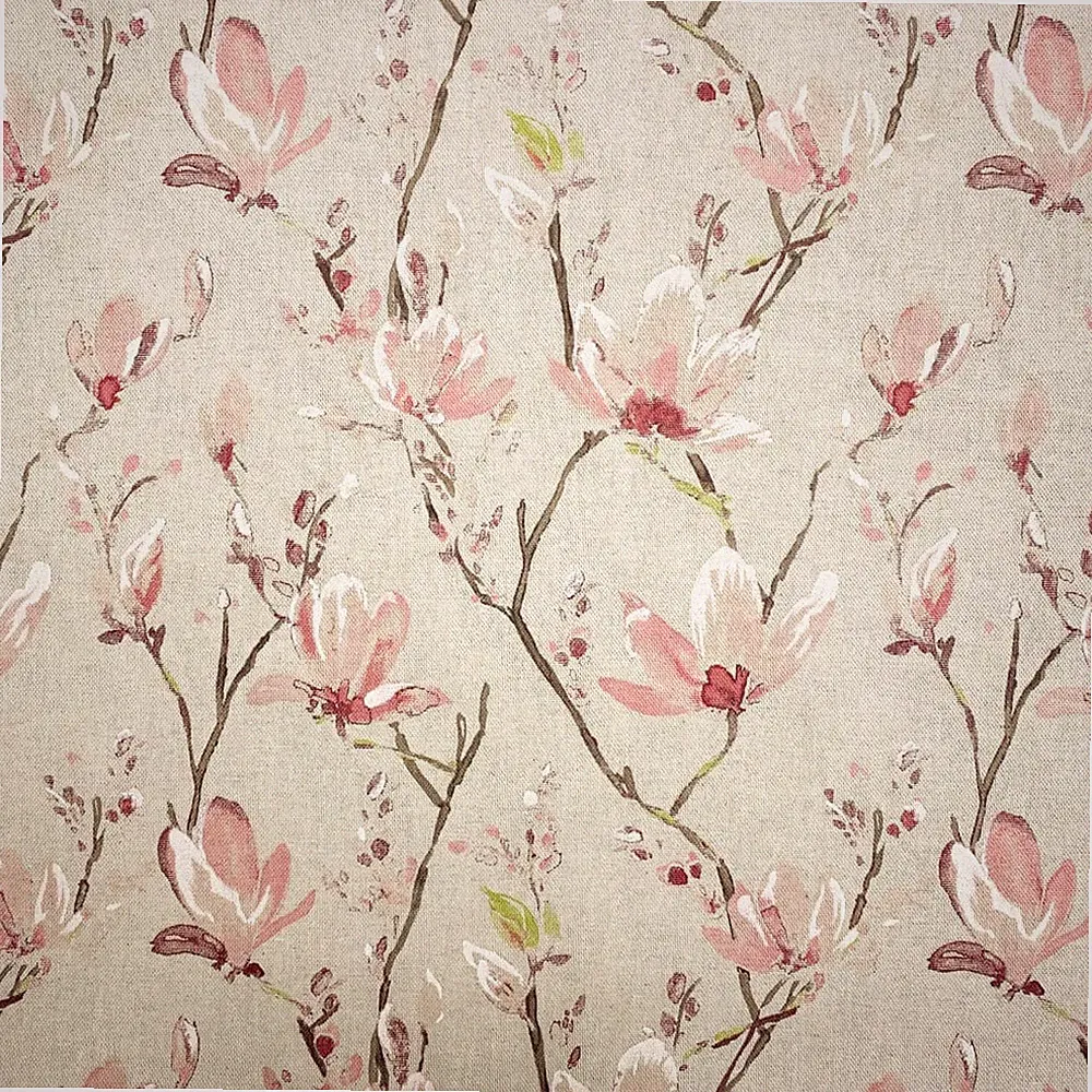 Deko Stoff Gardine Tischdecke Möbel Kissenbezug Hell Beige Magnolien Rosa