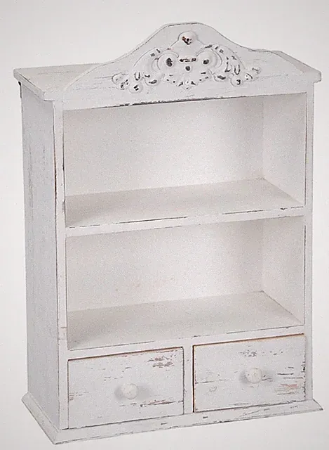 dekoratives Dekoregal mit 2 Schubladen aus Holz im Landhausstil weiß shabby