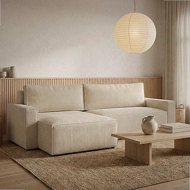 DEKORI Ecksofa LIVIO L mit Schlaffunktion und Bettkasten, Cordstoff