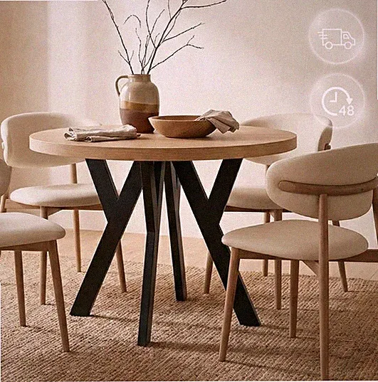 DEKORI Runder Ausziehbarer Tisch für Esszimmer, PERO, Loft-Stil, Skandinavische
