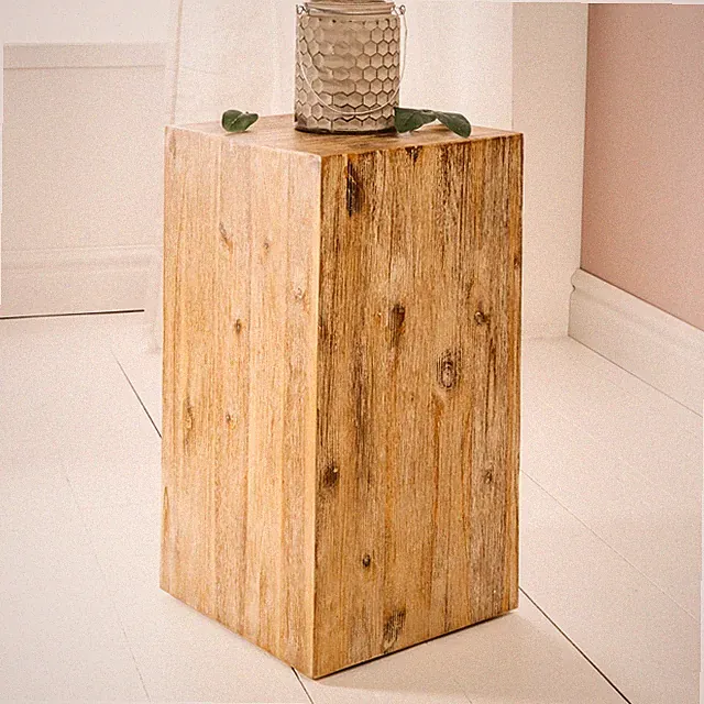 Dekosäule COLUMNA - 50cm - teakgrau gekälkt - Massivholz Akazie - Beistelltisch