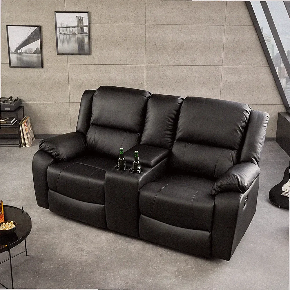 Design 2er Kinosessel HOLLYWOOD schwarz Cupholder Fernsehsessel Relaxsessel
