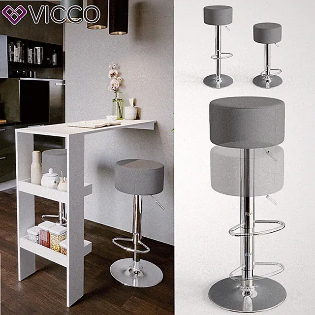 Design Barhocker 2er Set Schminkhocker höhenverstellbar Drehstuhl Grau Vicco
