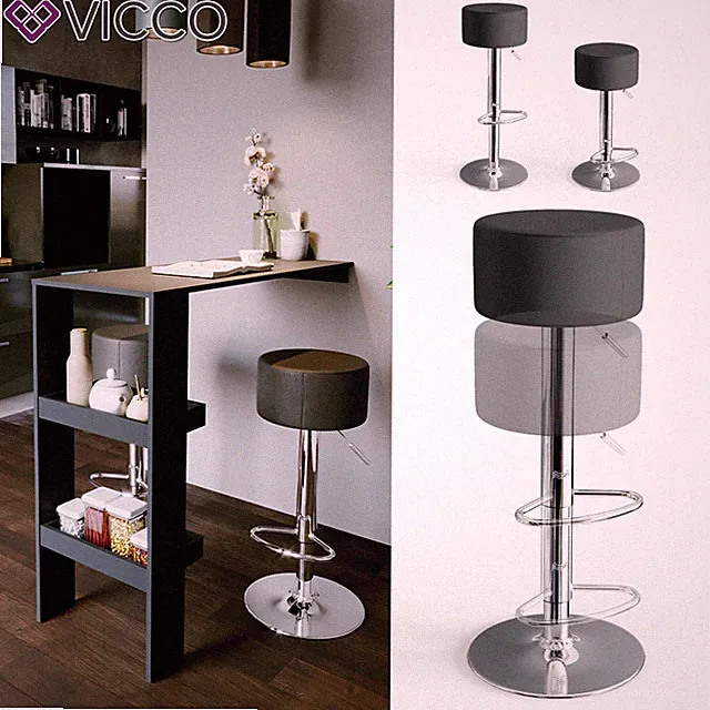 Design Barhocker 2er Set Schminkhocker höhenverstellbar Drehstuhl Schwarz Vicco