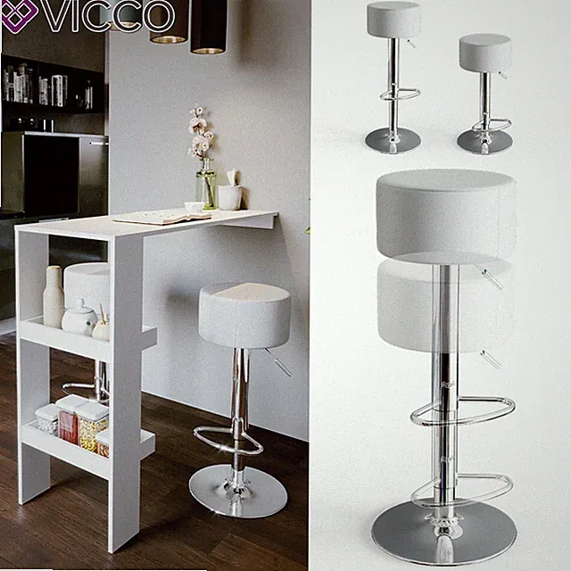 Design Barhocker 2er Set Schminkhocker höhenverstellbar Drehstuhl Weiß Vicco
