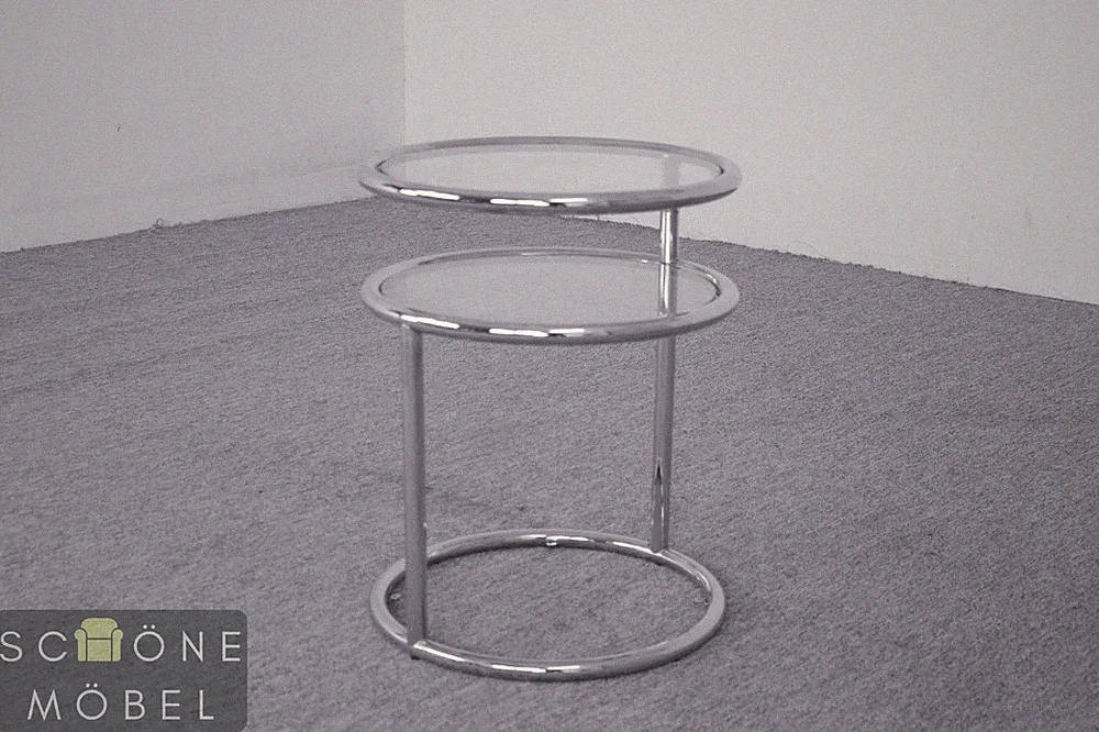 Design Beistelltisch Glas Metall Tisch modern minimalist Table Chrom Bauhaus