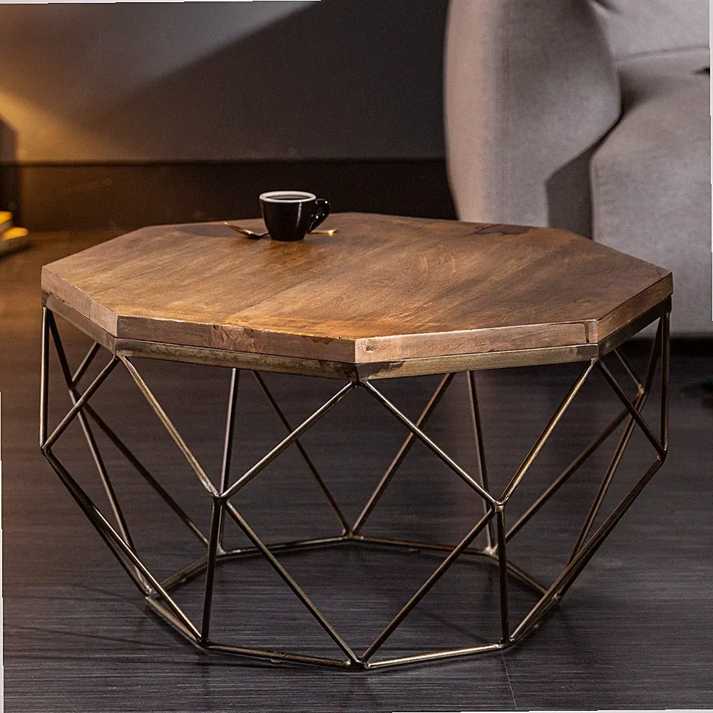 Design Couchtisch DIAMOND 70cm natur Mangoholz massiv messing Eisengestell Tisch
