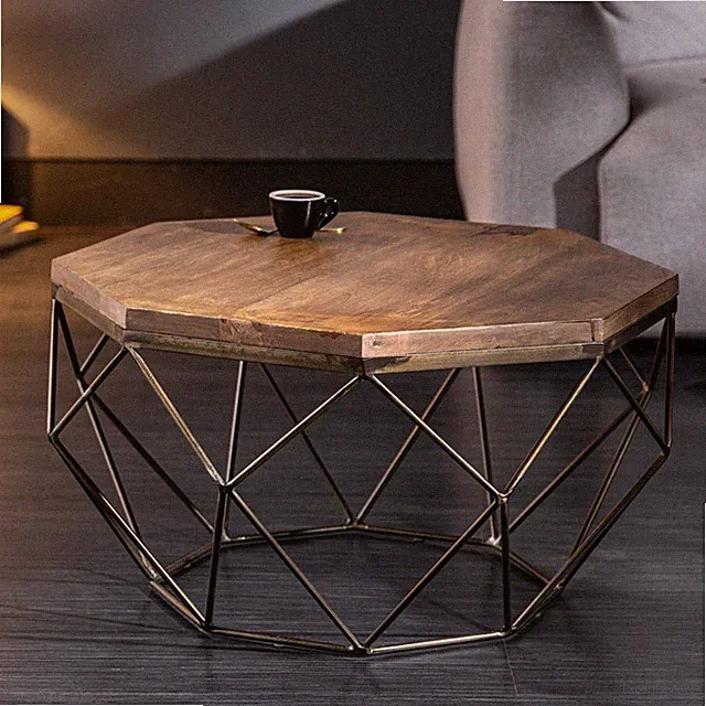 Design Couchtisch DIAMOND 70cm natur Mangoholz massiv messing Eisengestell Tisch