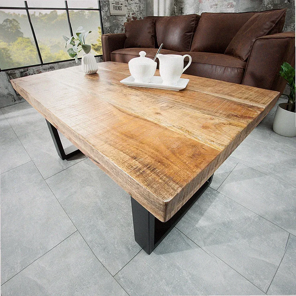 Design Couchtisch IRON CRAFT 100cm Mangoholz Eisen Industrial massiv schwarz